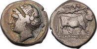 Kampanien Didrachme / Nomos Neapolis, Kopf der Nymphe Parthenope / androkephaler Stier -