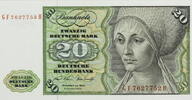 Deutschland, BRD 20 Mark DM-Schein 3. Serie - Elsbeth Tucher (nach Albrecht Dürer) - GF H -