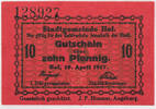 Hof 10 Pfennig Gutschein über zehn Pfennig -