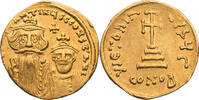Byzanz Solidus Constans II. mit Constantinus IV., Büsten mit Kreuzkronen / Stufenkreuz -