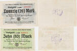 Marienburg (Westpreussen) 10, 20 Mark Lot von 2 verschiedenen Scheinen - Prägestempel und Farbstempel D blau -