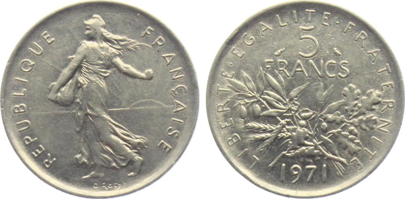 Valeur D une Pièce De 5 Francs 1971 Frankreich 5 Francs 1971 Säerin vor aufgehender Sonne SUP | MA-Shops