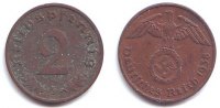 Drittes Reich 2 Reichspfennig 2 Reichspfennig - mit Hakenkreuz -
