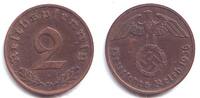 Drittes Reich 2 Reichspfennig 2 Reichspfennig - mit Hakenkreuz -