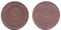 Drittes Reich 2 Reichspfennig 2 Reichspfennig - mit Hakenkreuz -