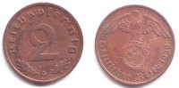 Drittes Reich 2 Reichspfennig 2 Reichspfennig - mit Hakenkreuz -