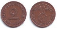 Drittes Reich 2 Reichspfennig 2 Reichspfennig - mit Hakenkreuz -