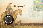 Uruguay 1 Peso 1 Peso auf Numisbrief Uruguay - Gaucho zu Pferd - Landkarte -