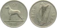 Irland 6 Pence Hund - Wolfshund - Tiere -
