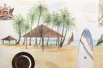 Trinidad & Tobado 5 Cents auf Numisbrief Numisbrief - Trinidad & Tobago - Surfbrett - Surfer - Hütte - Strand -