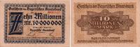 Bayern 10 Millionen Mark Banknote - Bayerische Staatsbank München - 10 Mio. Mark - Kennnr. rot 6-stellig -