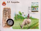 Kambodscha 5 Sen auf Numisbrief Numisbrief Kambodscha - Kind bei Feldarbeit - Reis -