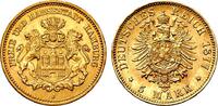 Hamburg - Kaiserreich 5 Mark 1877 J Stadtwappen - kleiner Adler SPL