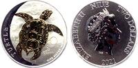 Niue 2 Dollar Schildkröte - Turtle - 1 Silberunze mit 24-karätiger Teilvergoldung -