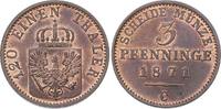 Brandenburg-Preußen 3 Pfennig 1871 C Wilhelm I. 1861-1888. Prachtexemplar. Feine Tönung. FDC