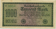 Deutsches Reich Inflation 1919-1924 1000 Mark Rosenberg Nr. 75n – WZ Gitter mit 8 KN 6stellig blaugrün -