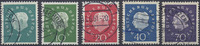 Bund 7 bis 70 Pfennig Bundespräsident Heuss – Satz 5 Marken gestempelt -