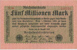 Deutsches Reich Inflation 1919-1924 5 Millionen Mark Rosenberg Nr. 104b – Firmendruck FZ und Reihe rot -