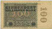 Deutsches Reich Inflation 1919-1924 100 Millionen Mark Rosenberg Nr. 106i – Firmendruck WZ Kreuzblüten Fasereinlage KN braun FZ schwarz -