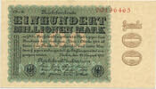 Deutsches Reich Inflation 1919-1924 100 Millionen Mark Rosenberg Nr. 106r – Firmendruck WZ Ringe KN 8stellig rot FZ schwarz CD -