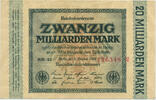 Deutsches Reich Inflation 1919-1924 20 Milliarden Mark Rosenberg Nr. 115b – WZ Hakensterne KN 6stellig rot FZ schwarzblau MM -