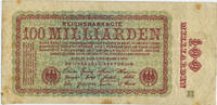 Deutsches Reich Inflation 1919-1924 100 Milliarden Mark Rosenberg Nr. 130b – Firmendruck WZ Kreuzblüten ohne KN FZ oliv H -