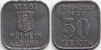 Rheinprovinz 50 Pfennig Mülheim a. d. Ruhr - Eisen 1920 (Funck 344.5f) Durchmesser 19,00 mm -
