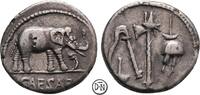 C. Julius Caesar (+ 44 v. Chr.) Denar Heeresmünzstätte, Elefant / Priestergeräte, attraktives Exemplar, -