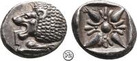 Milet (Ionia) Löwenprotome / Sternornament, gutes Silber, Prachtexemplar mit feiner Tönung, Obol ca. 525-475 v. Chr. vz