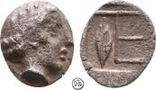 Kolophon (Ionia) Tetartemorion Kopf des Apollon / Wertzeichen TE, Beizeichen Getreidekorn, selten, -