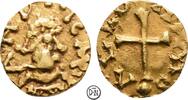 Reich der Merowinger: Andecavis (Angers) Triens (Tremissis) Münzmeister Allon, Büste / Kreuz auf Globus, sehr selten, -