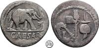 C. Julius Caesar (+ 44 v. Chr.) Denar 49 v. Chr. Heeresmünzstätte, Elefant / Priestergeräte, klar lesbarer Name, sehr gesucht, TB-TTB
