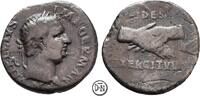 Vitellius (69) Denar Lugdunum, Kopf / FIDES EXERCITVVM, Handschlag, dunkle Tönung, selten, -