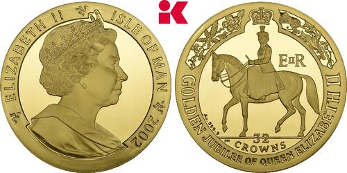 GROSSBRITANNIEN / IRLAND 32 Crowns 2002. Nur 50 Exemplare geprägt. Elizabeth II, 1952-2022. FB Im De