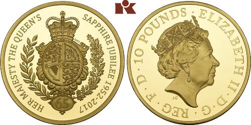 GROSSBRITANNIEN / IRLAND 10 Pounds 2017. Elizabeth II, 1952-2022. FB im Originaletui mit Zertifikat.