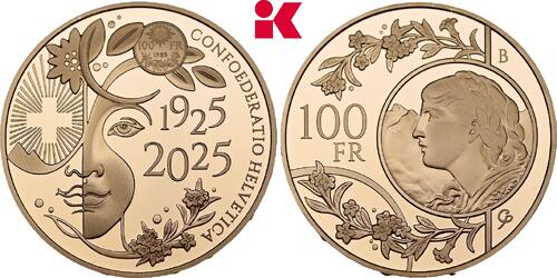 SCHWEIZ 100 Franken 2025 B, Bern. Auflage: 2.500 Exemplare. FB im Originaletui mit Zertifikat