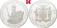JAMAIKA 25 Dollars 1978. Auflage: 25.000 Exemplare. Elizabeth II, 1952-2022. FB im Originaletui mit Zertifikat