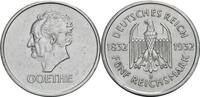Weimarer Republik 5 Reichsmark J, Hamburg zum 100. Todestag Johann Wolfgang von Goethes -