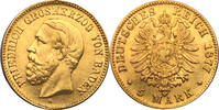 Kaiserreich Baden 5 Mark 1877 G Grosherzog Friedrich I TTB
