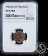SPAIN 1905 *05 2 CÉNTIMOS – Alfonso XIII – SM V NGC MS 63 RB