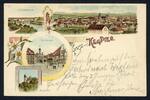 AK Kempten Rathausplatz, Burghalde, Eisenbahnbrücke, Panorama 1898 gebraucht -