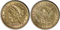 US Five Dollar 1881 $5 Gold Liberty Head AU58 Uncertified #1043 None -