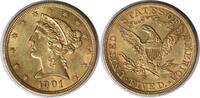 US Five Dollar 1901-S $5 Gold Liberty Head MS60 Uncertified #1136 None -