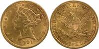 US Five Dollar 1901-S $5 Gold Liberty Head MS60 Uncertified #329 None -