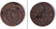 Altdeutschland 3 Grosze Sachsen Polen 3 Grosze 1812 IB ss selten! -