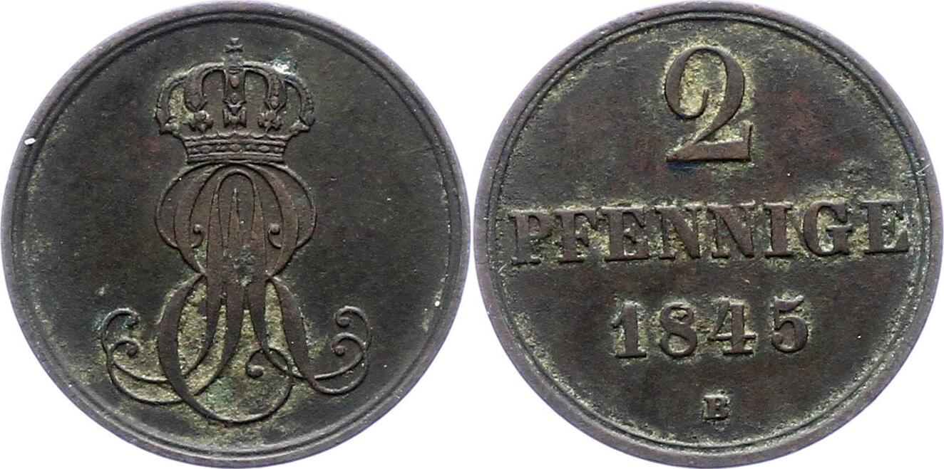 Braunschweig-Calenberg-Hannover 2 Pfennig 1845 B Ernst August 1837-1851 ...