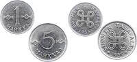 Finnland 1 Marka und 5 Markkaa Republik 1917-2025. -