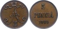 Finnland 5 Penniä 1 Alexander III. von Rußland 1881-1894. -