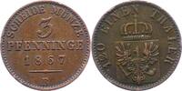 Brandenburg-Preußen 3 Pfennig Wilhelm I. 1861-1888. -