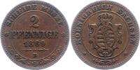 Sachsen-Albertinische Linie 2 Pfennig 1869 B Johann 1854-1873. Sehr schön 5,00 EUR prix TTC + 6,00 EUR frais d'envoi